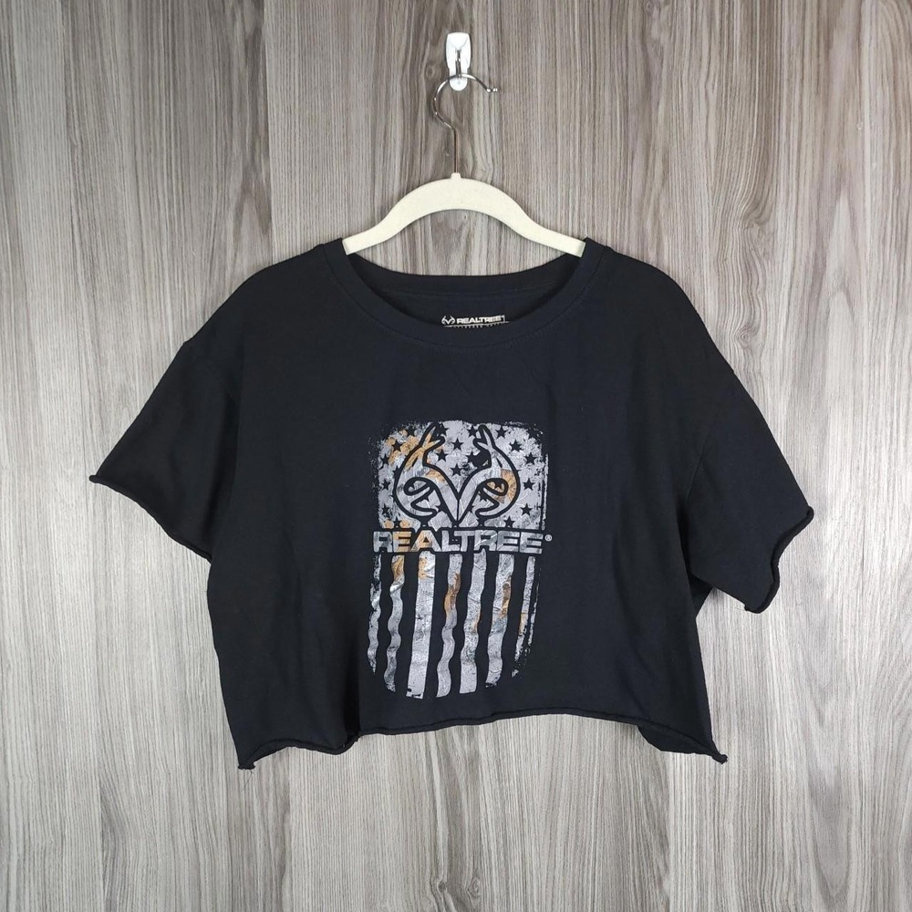 Realtree by Staghorn Creek Antler Flag Cropped Tshirt Size L